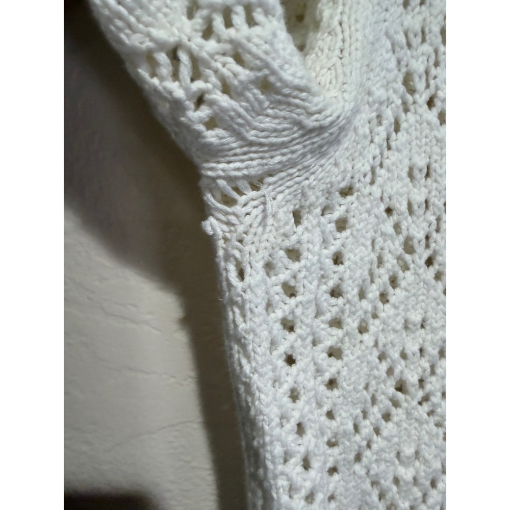 Hem & Thread White Pointelle Knit Short Sleeve Button Front Cardigan Sweater L - Picture 7 of 8
